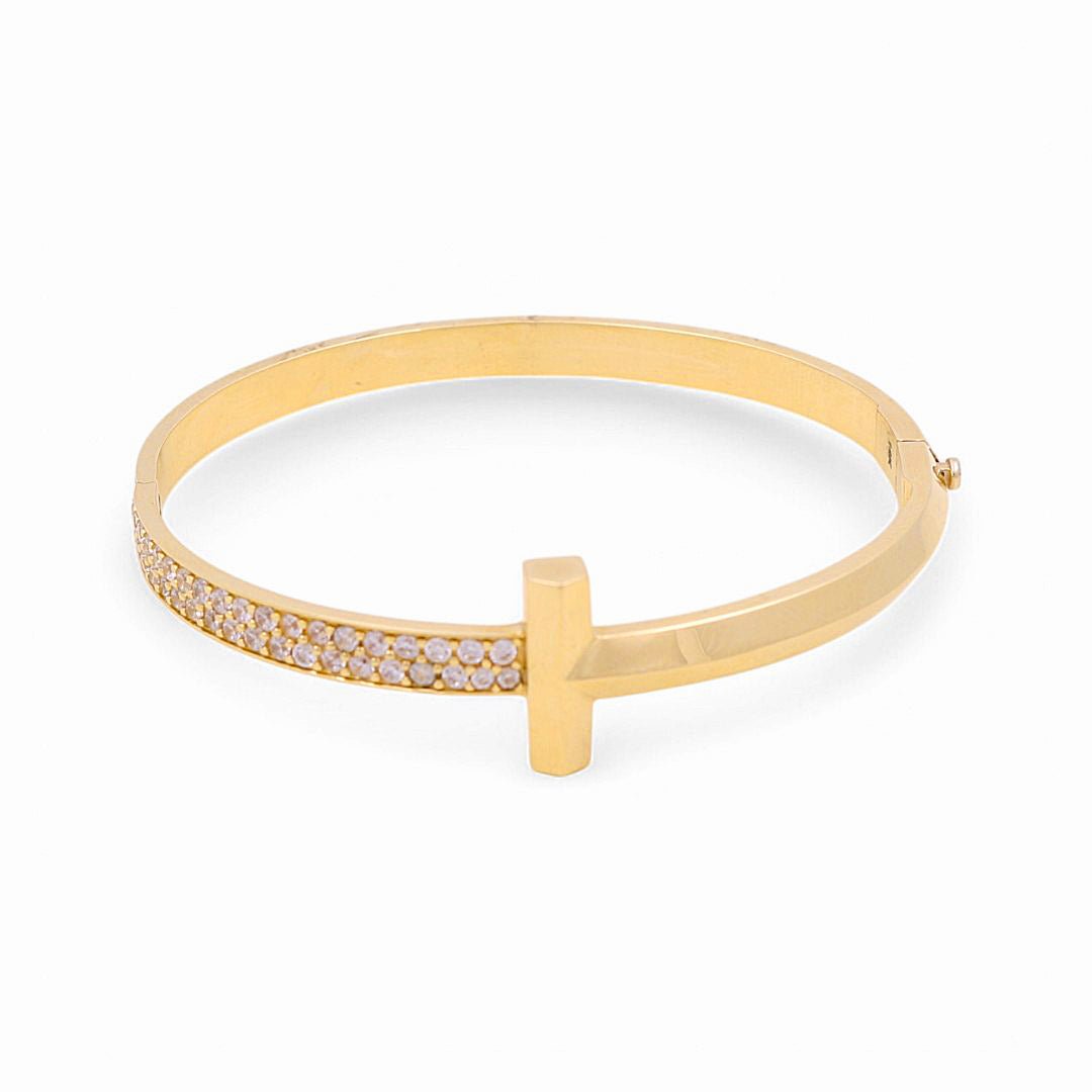14K Yellow Gold Bangle with Cz Women's Bracelet - Miral Jewelry