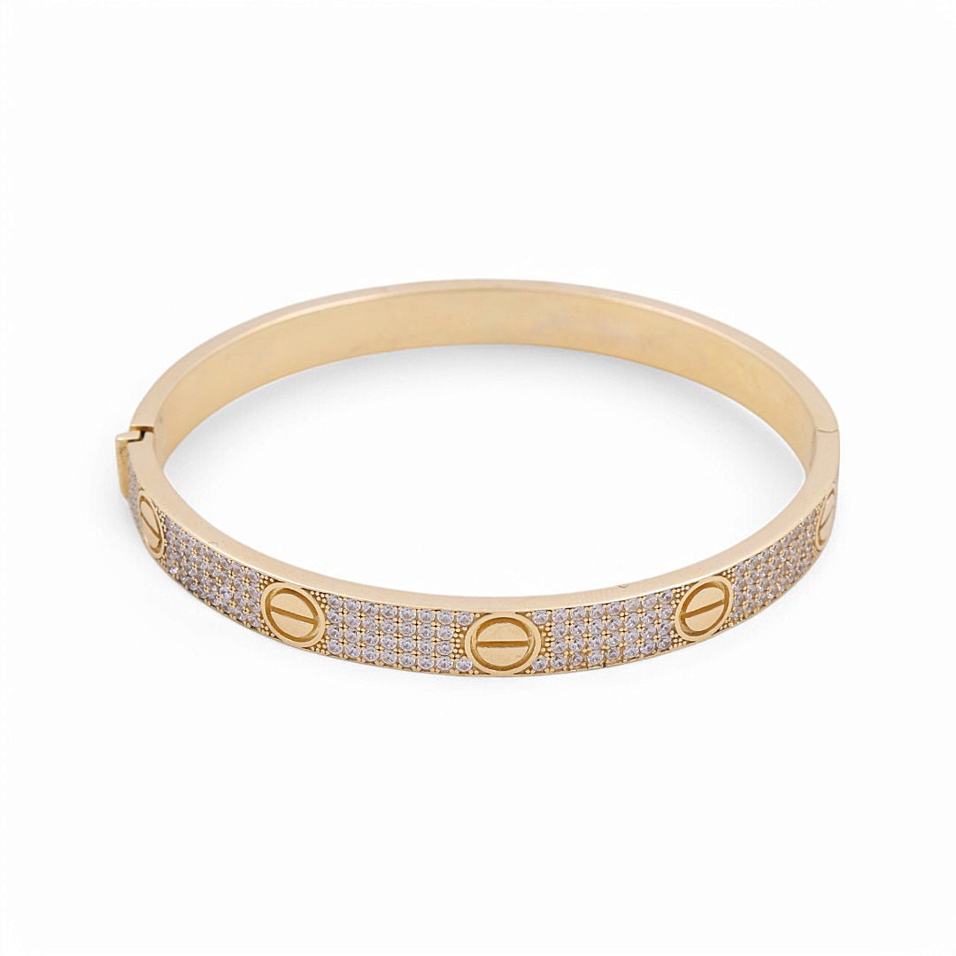 14K Yellow Gold Bangle with Cz Women's Bracelet - Miral Jewelry