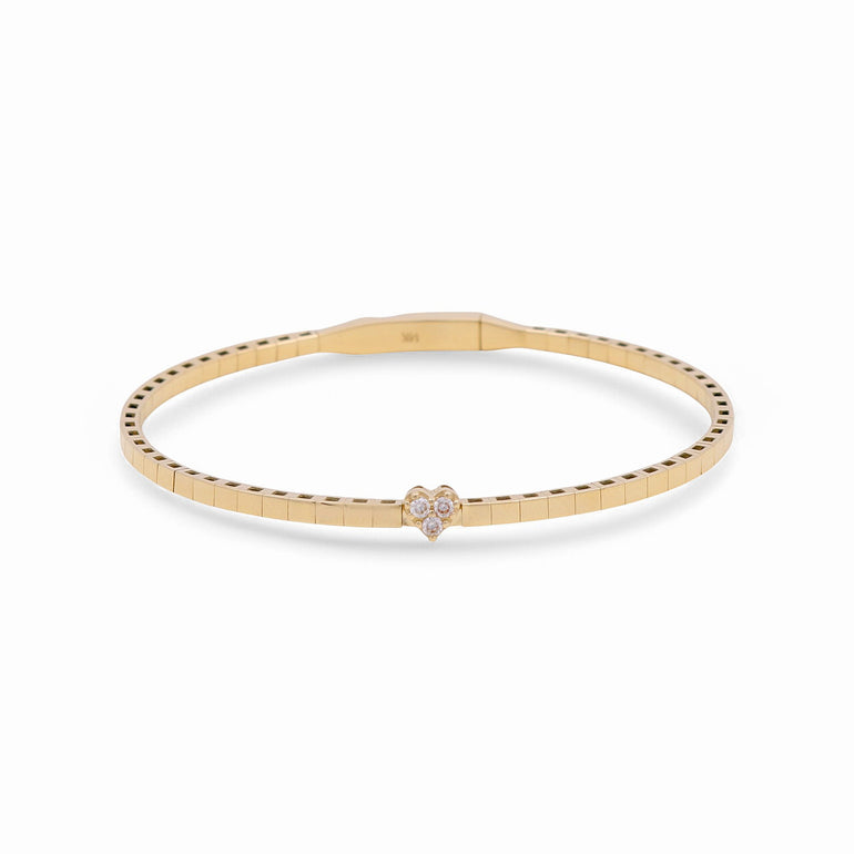 14K Yellow Gold Bangle with Heart Women's Bracelet - Miral Jewelry