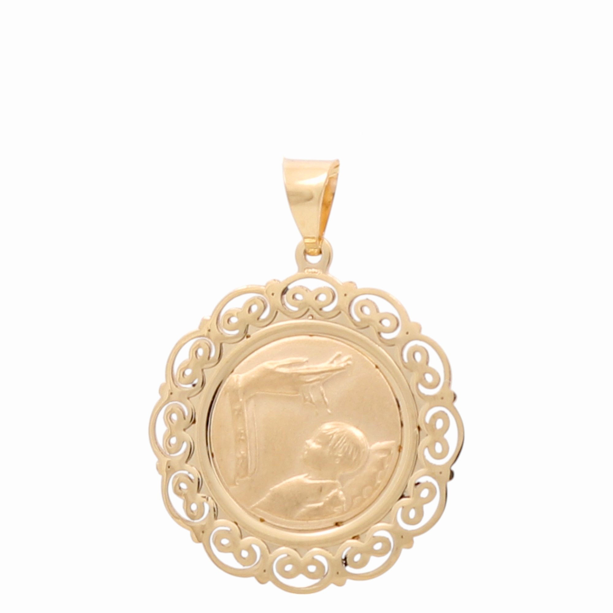 14K Yellow Gold Batizo Medal Women's Pendant - Miral Jewelry