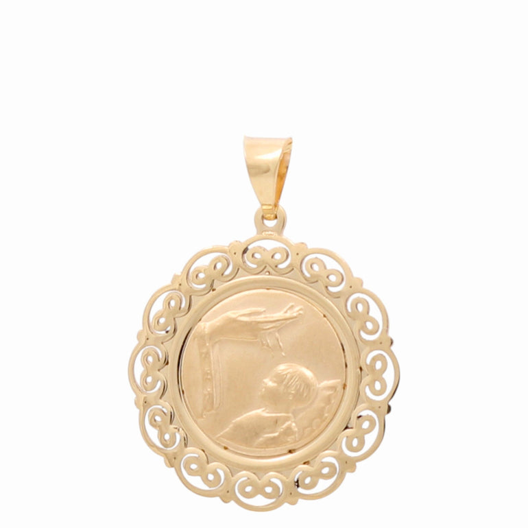 14K Yellow Gold Batizo Medal Women's Pendant - Miral Jewelry
