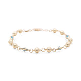 14K Yellow Gold Beads and Blue Eye Women's Bracelet - Miral Jewelry
