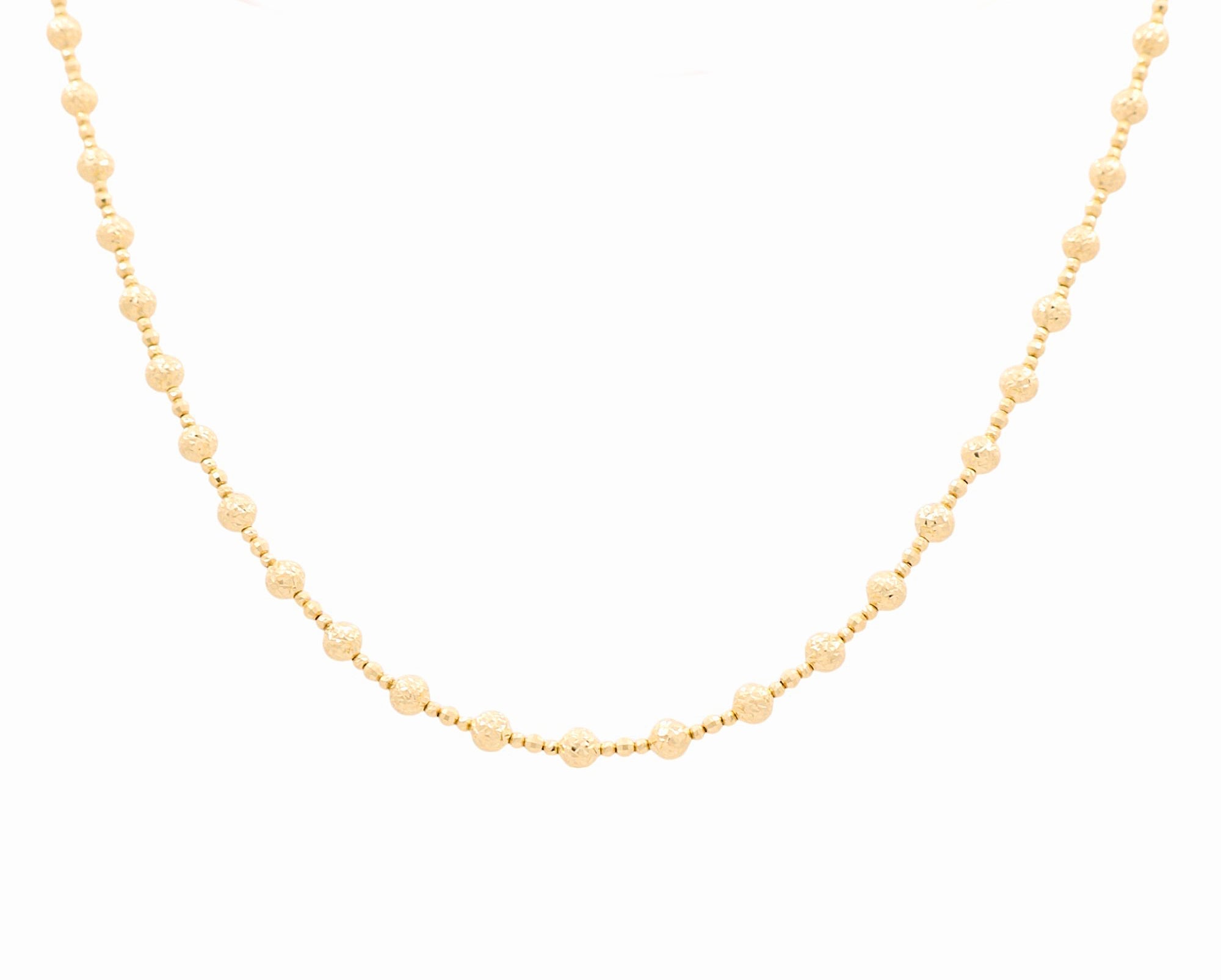 14K Yellow Gold Beads Necklace Diamond Cut - Miral Jewelry