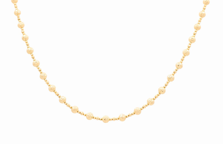 14K Yellow Gold Beads Necklace Diamond Cut - Miral Jewelry