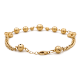 14K Yellow Gold Beads with Flower Bracelet Women's - Miral Jewelry