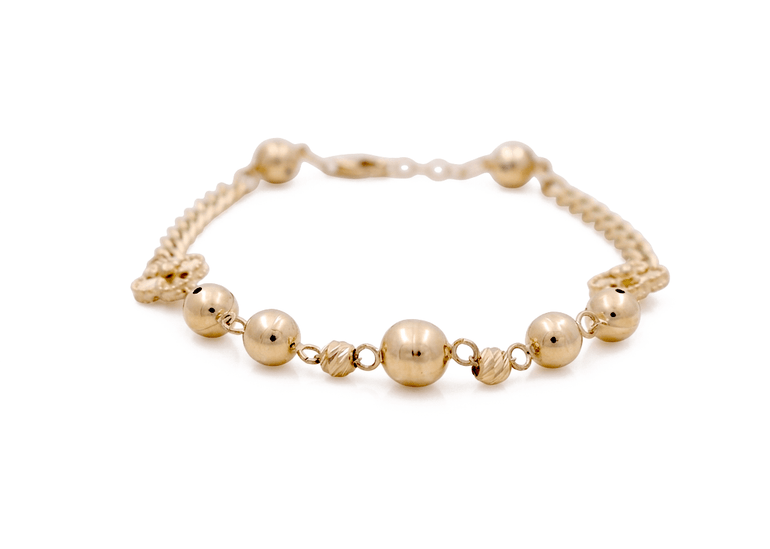 14K Yellow Gold Beads with Flower Bracelet Women's - Miral Jewelry
