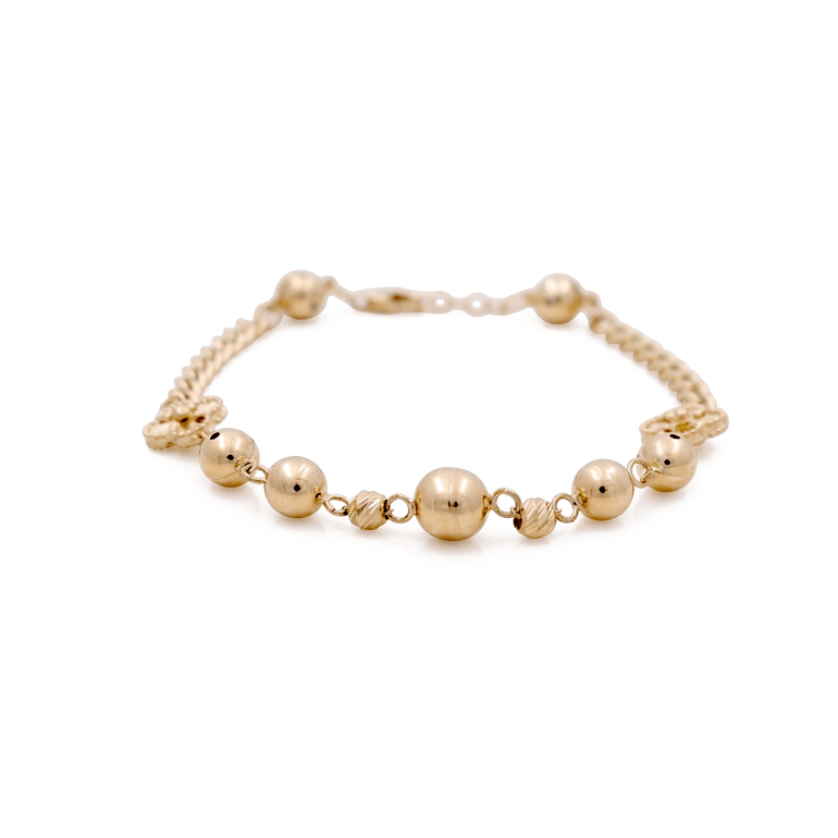 14K Yellow Gold Gold Bead Bracelet 7in, 6.8 g