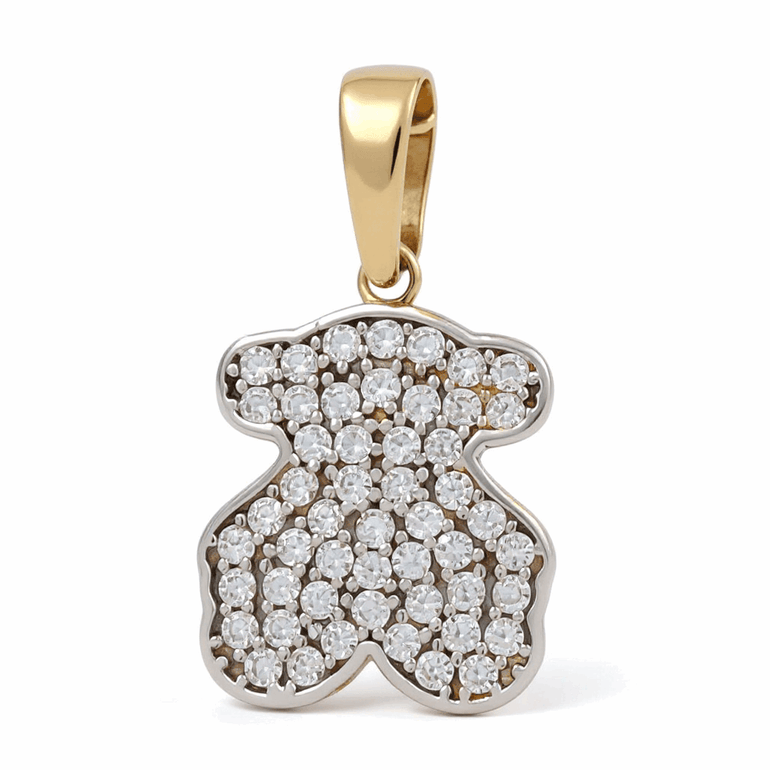 14K Yellow Gold Bear with Cz Pendant - Miral Jewelry