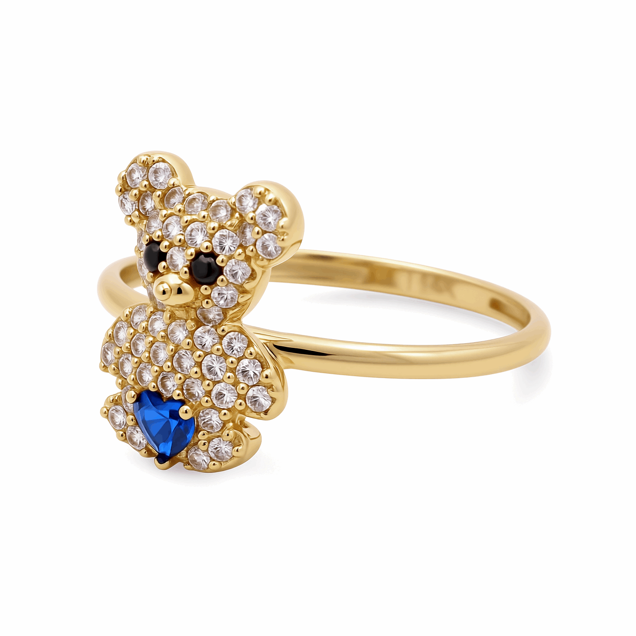 14K Yellow Gold Bear with Dark Blue Cz Fashion Women's Ring - Miral Jewelry