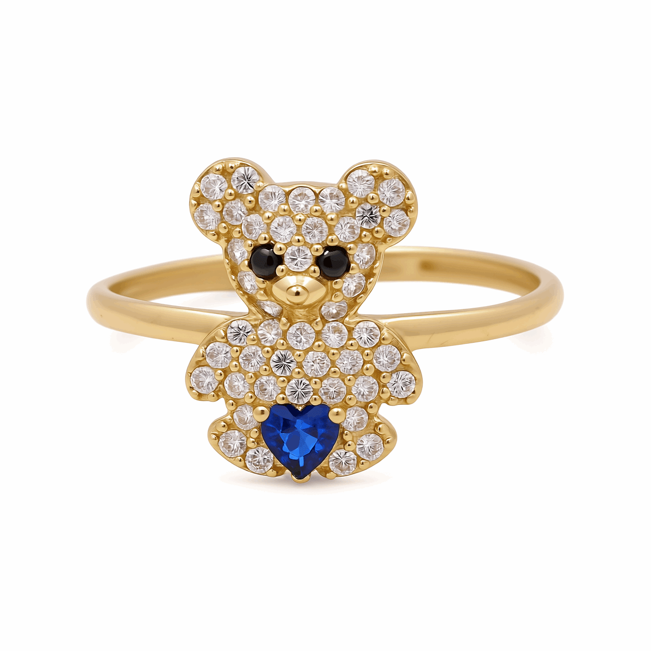 14K Yellow Gold Bear with Dark Blue Cz Fashion Women's Ring - Miral Jewelry