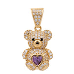 14K Yellow Gold Bear with Purple Heart Pendant - Miral Jewelry