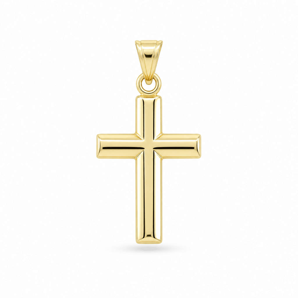14K Yellow Gold Beveled Cross Pendant – 1.3 g - Miral Jewelry