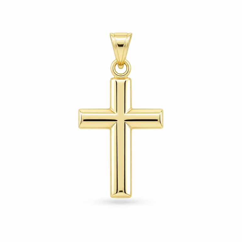14K Yellow Gold Beveled Cross Pendant – 1.3 g - Miral Jewelry