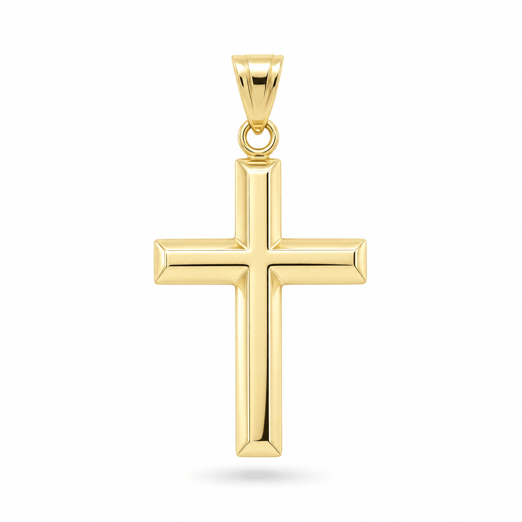 14K Yellow Gold Beveled Cross Pendant – 2.4 g - Miral Jewelry