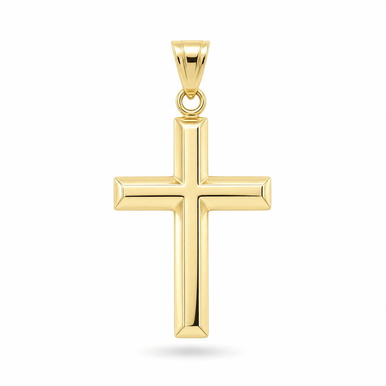 14K Yellow Gold Beveled Cross Pendant – 2.4 g - Miral Jewelry
