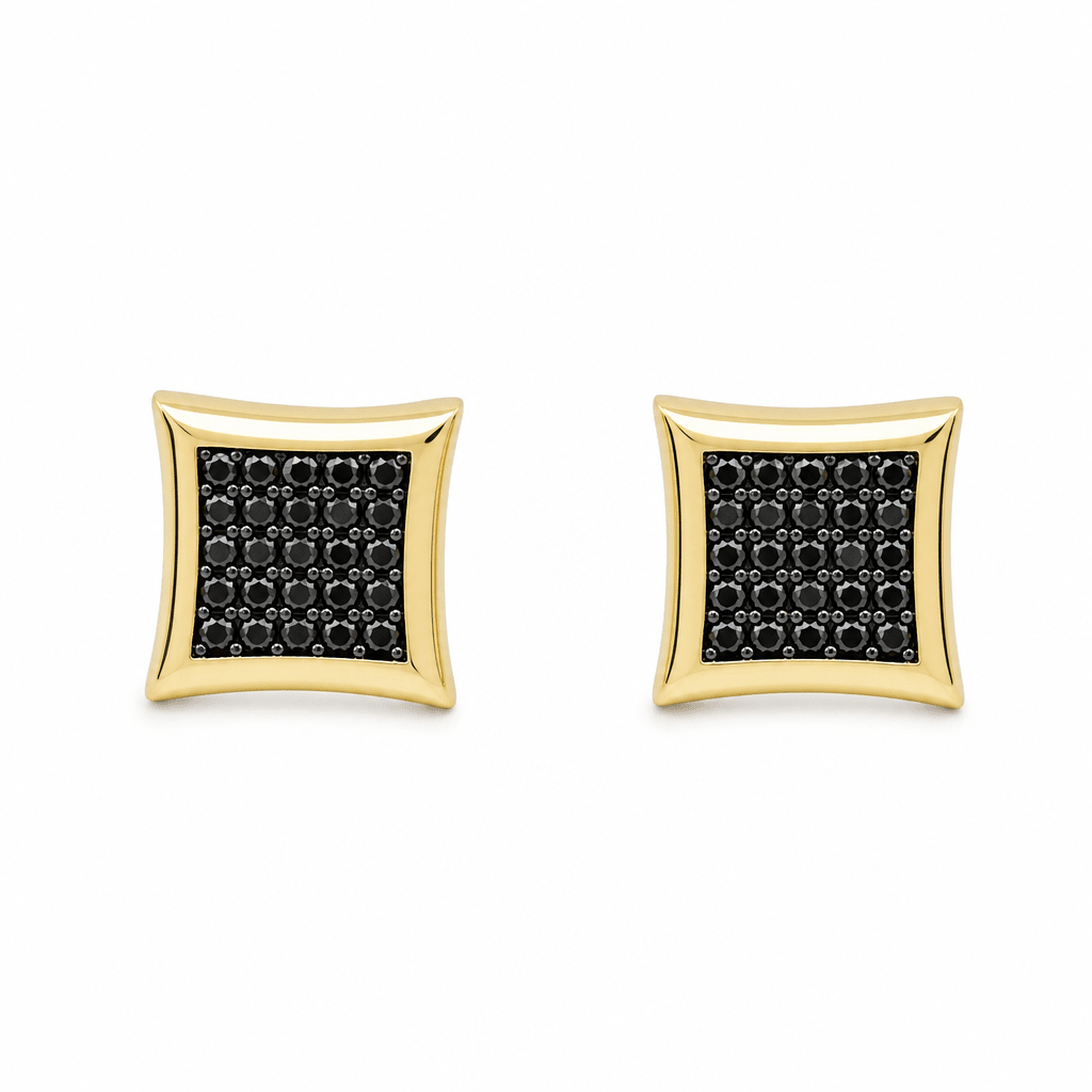 14K Yellow Gold Black CZ Square Stud Earrings - Miral Jewelry