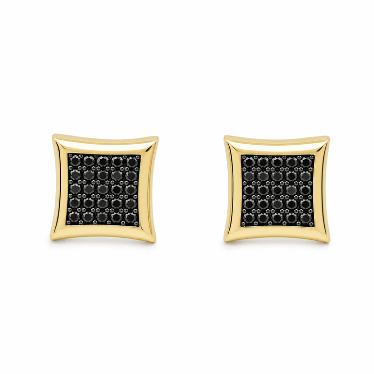 14K Yellow Gold Black CZ Square Stud Earrings - Miral Jewelry