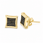 14K Yellow Gold Black CZ Square Stud Earrings - Miral Jewelry