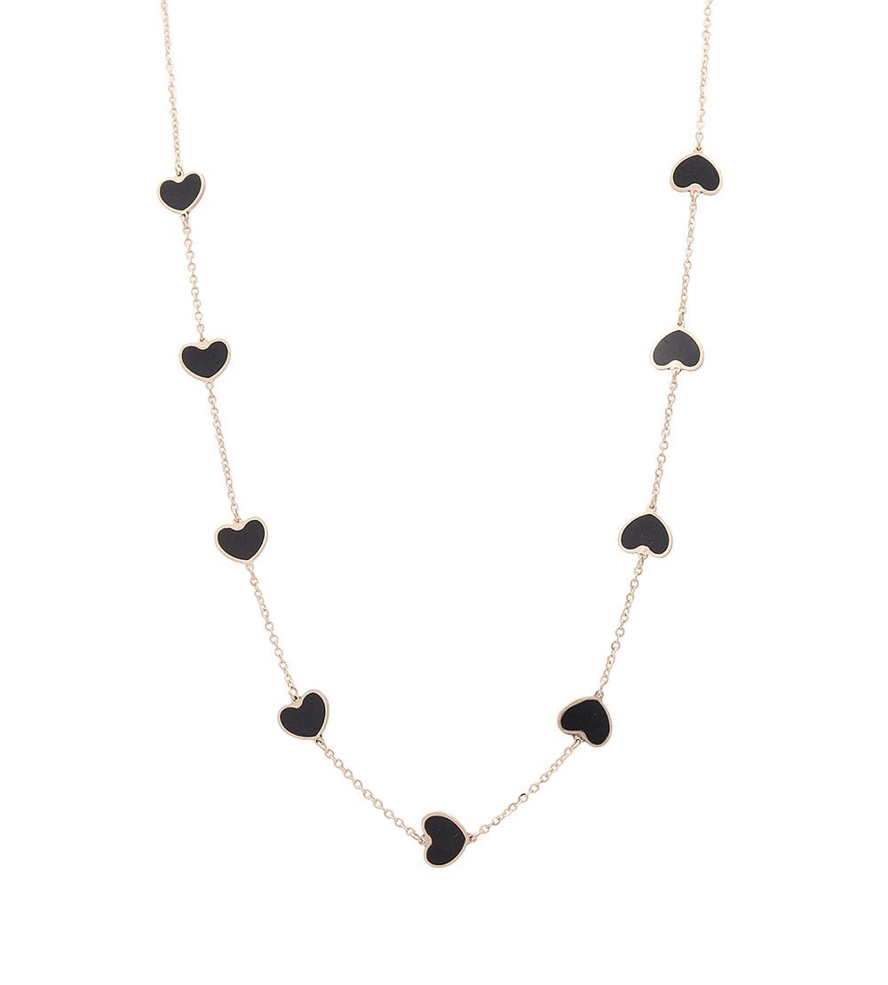 14K Yellow Gold Black Heart Necklaces - Miral Jewelry