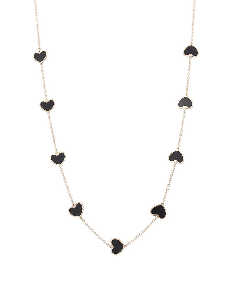 14K Yellow Gold Black Heart Necklaces - Miral Jewelry