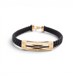 14K Yellow Gold Black Leather Bracelet - Miral Jewelry