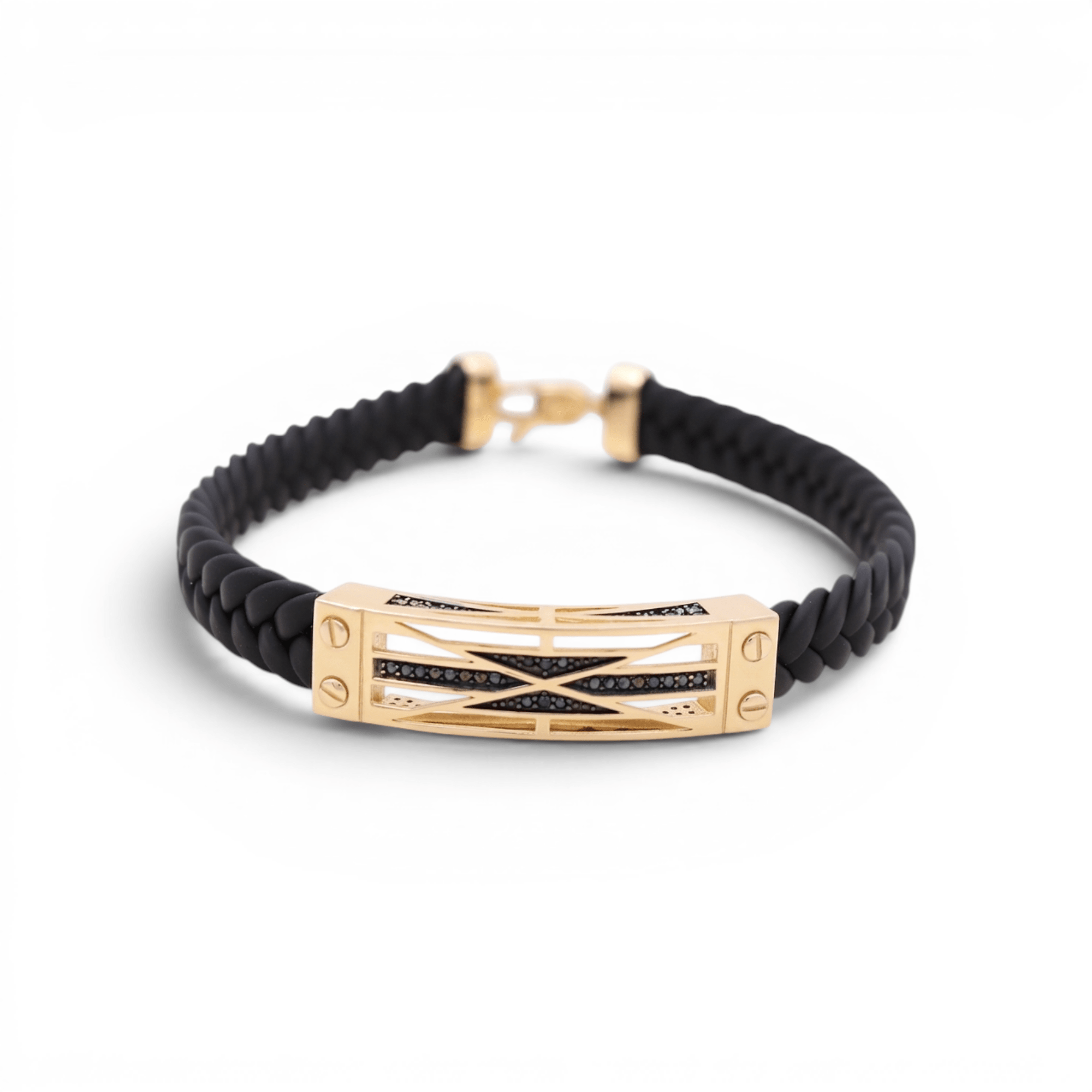 14K Yellow Gold Black Leather Bracelet - Miral Jewelry