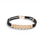 14K Yellow Gold Black Leather Bracelet - Miral Jewelry
