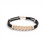 14K Yellow Gold Black Leather Bracelet - Miral Jewelry