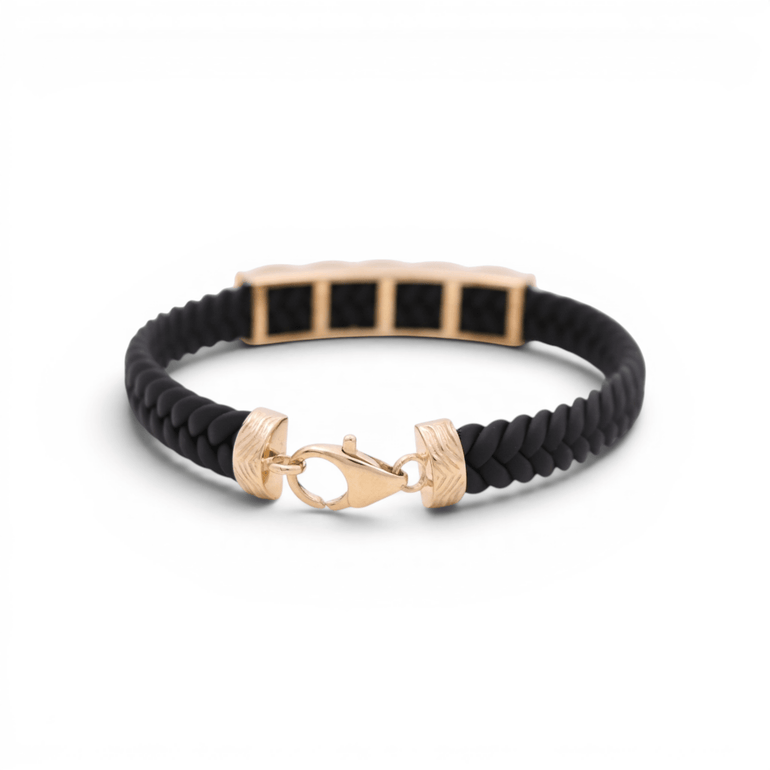 14K Yellow Gold Black Leather Bracelet - Miral Jewelry