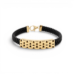 14K Yellow Gold Black Leather Bracelet - Miral Jewelry