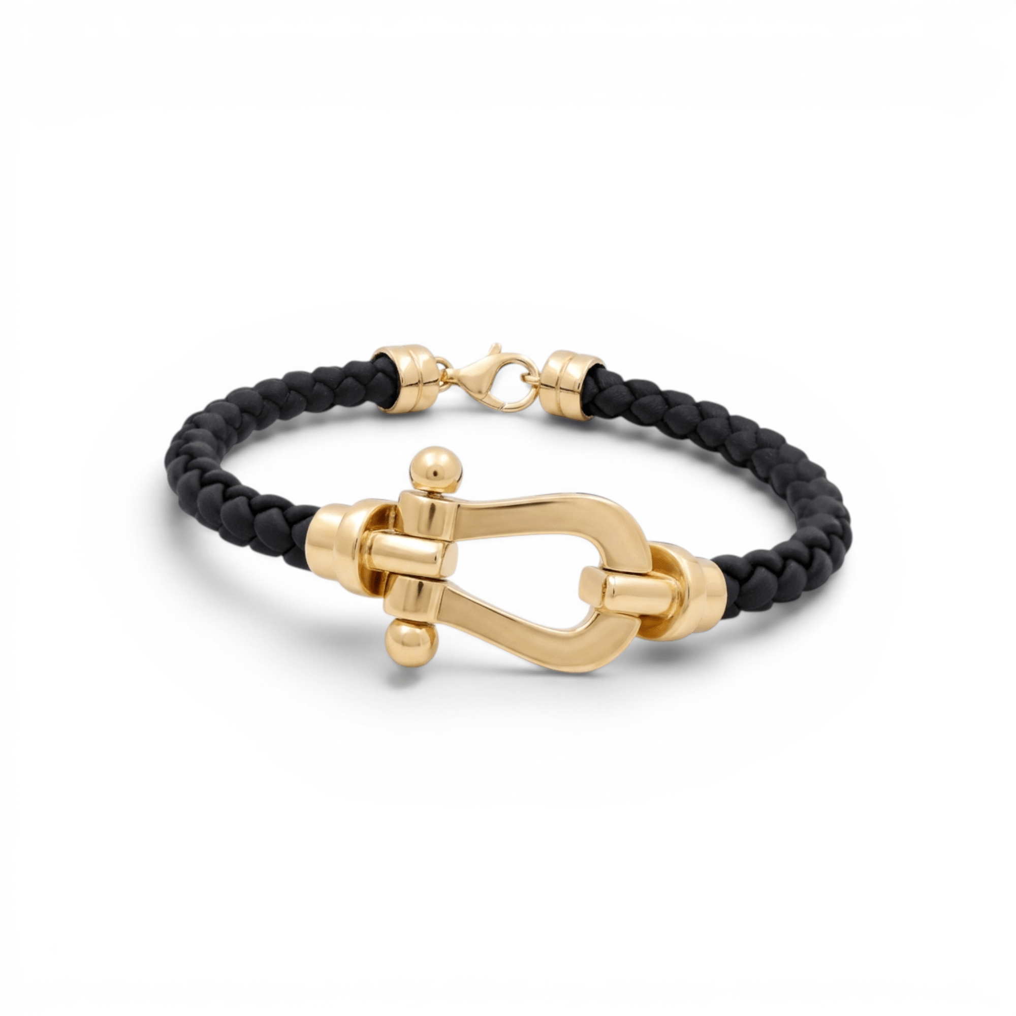 14K Yellow Gold Black Leather Bracelet - Miral Jewelry
