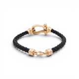 14K Yellow Gold Black Leather Bracelet - Miral Jewelry