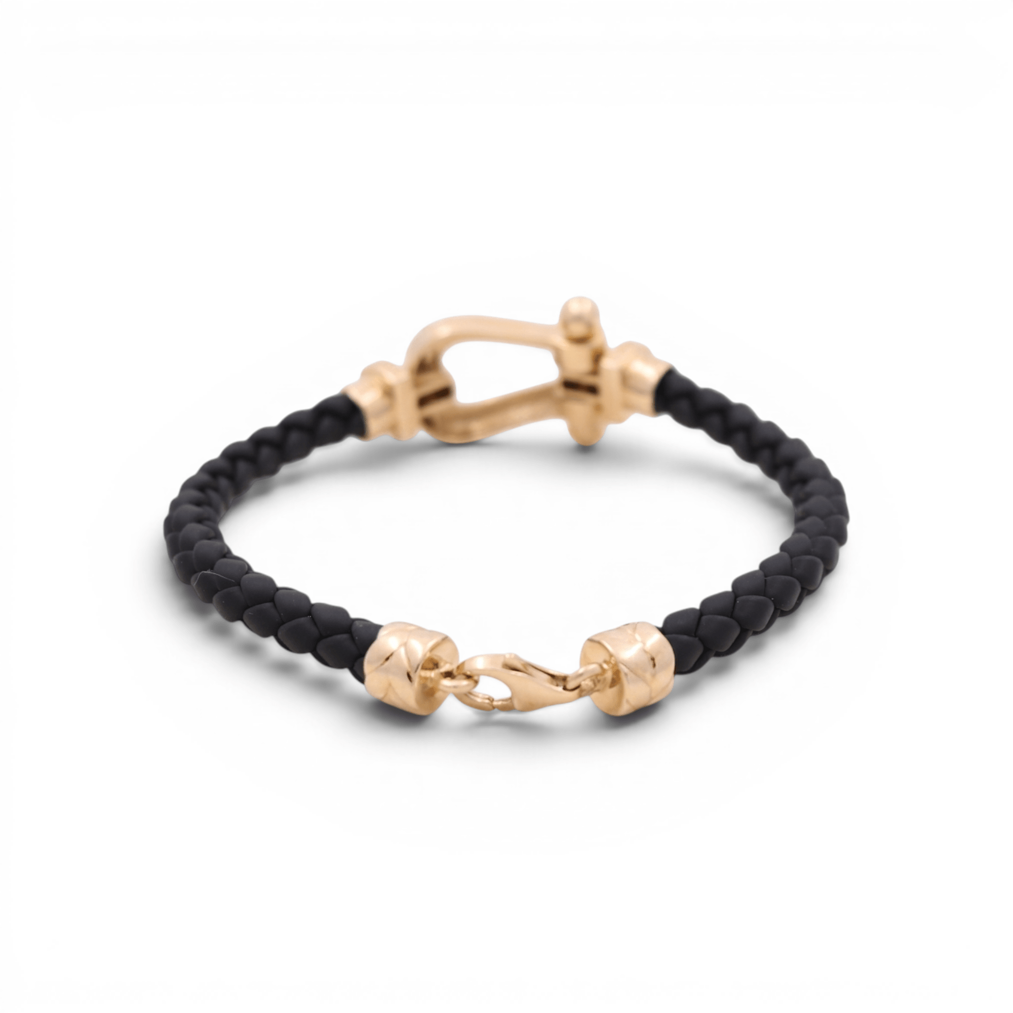 14K Yellow Gold Black Leather Bracelet - Miral Jewelry