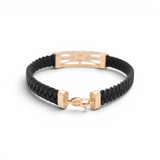 14K Yellow Gold Black Leather Bracelet - Miral Jewelry