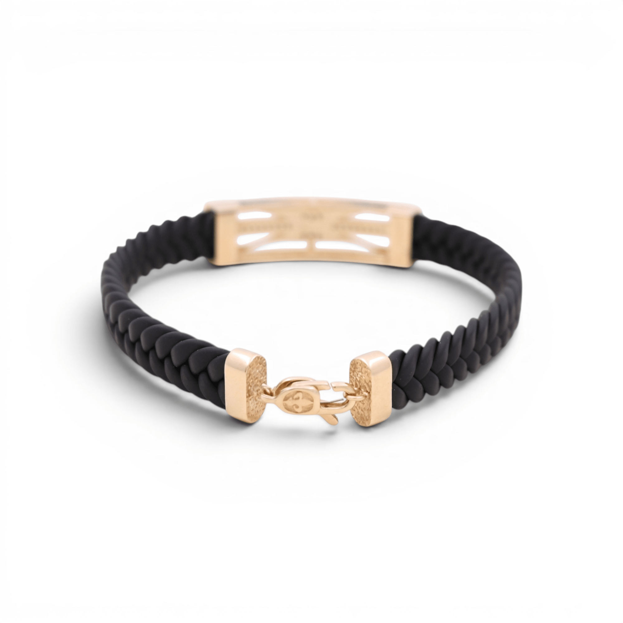 14K Yellow Gold Black Leather Bracelet - Miral Jewelry