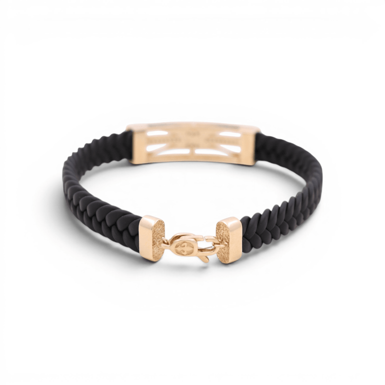 14K Yellow Gold Black Leather Bracelet - Miral Jewelry