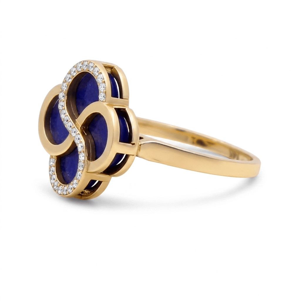 14K Yellow Gold Blue Clover Fashion Women's Ring - Miral Jewelry