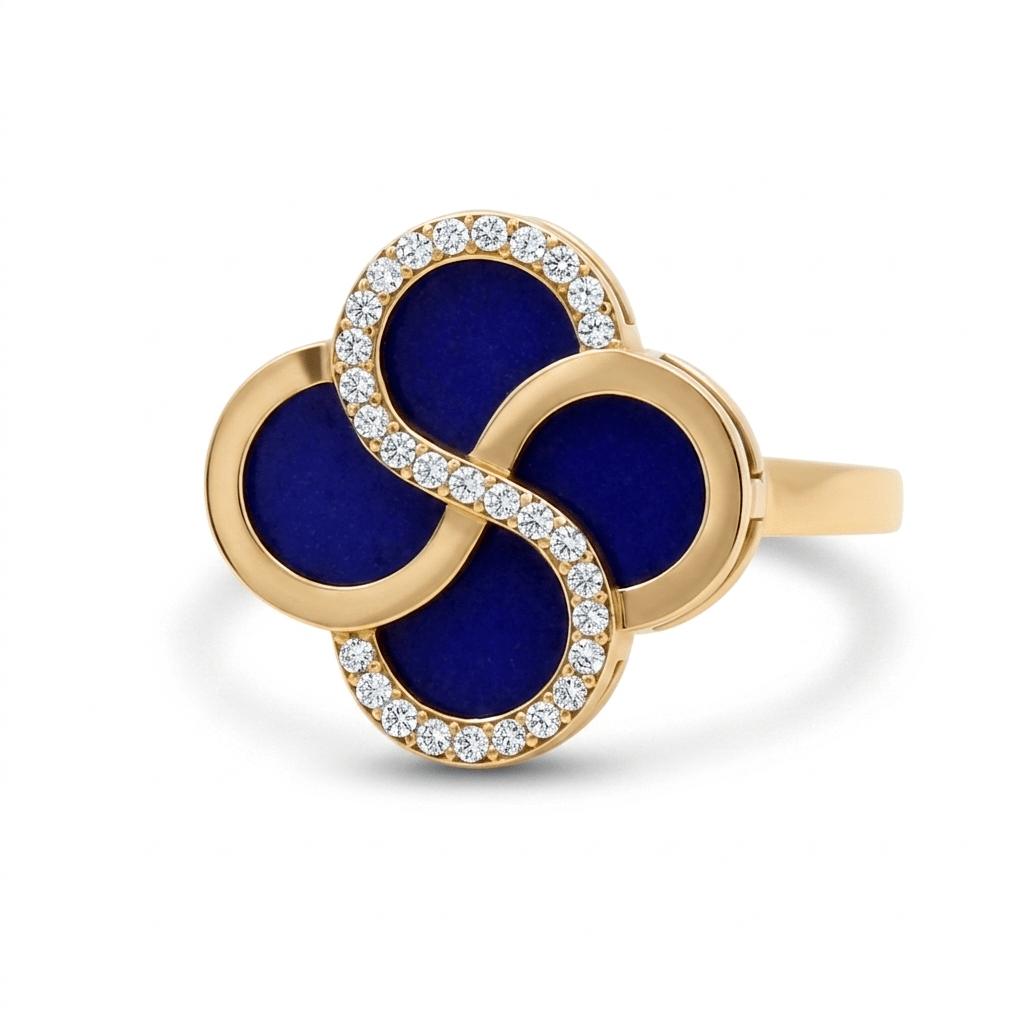 14K Yellow Gold Blue Clover Fashion Women's Ring - Miral Jewelry