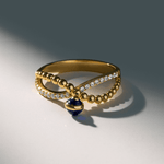 14K Yellow Gold Blue Eye Fashion Women's Ring - Miral Jewelry