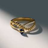 14K Yellow Gold Blue Eye Fashion Women's Ring - Miral Jewelry