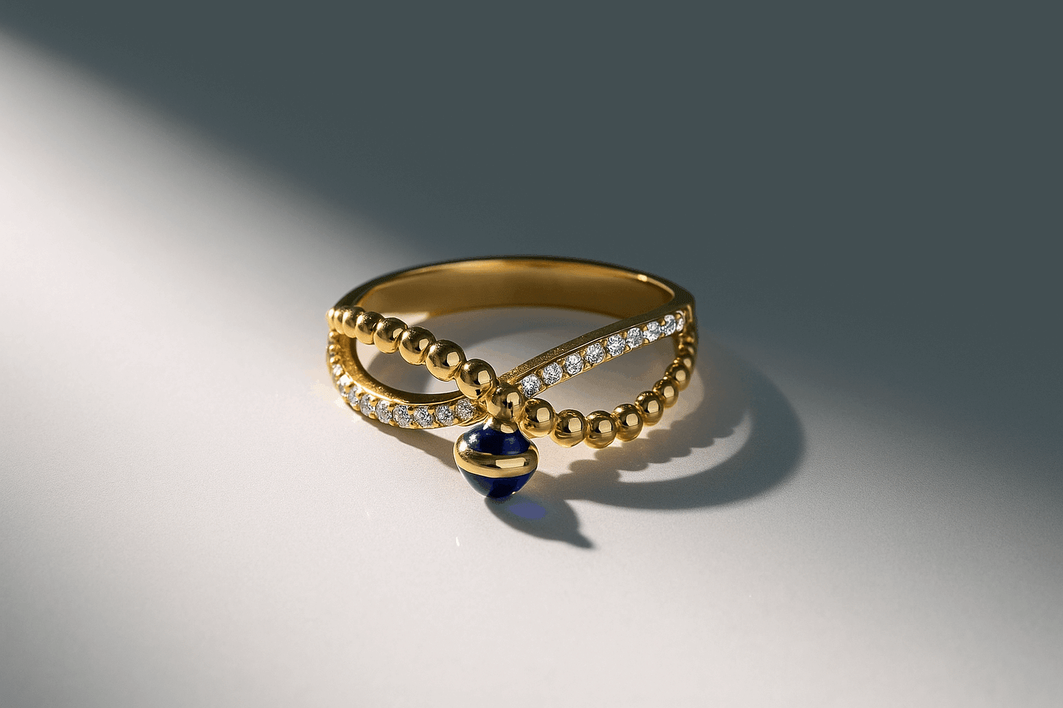 14K Yellow Gold Blue Eye Fashion Women's Ring - Miral Jewelry