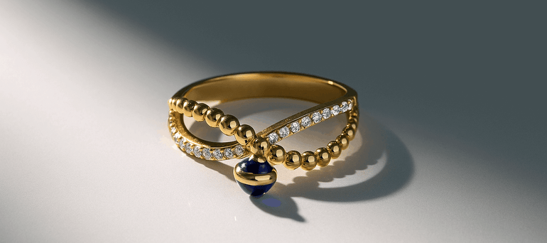 14K Yellow Gold Blue Eye Fashion Women's Ring - Miral Jewelry