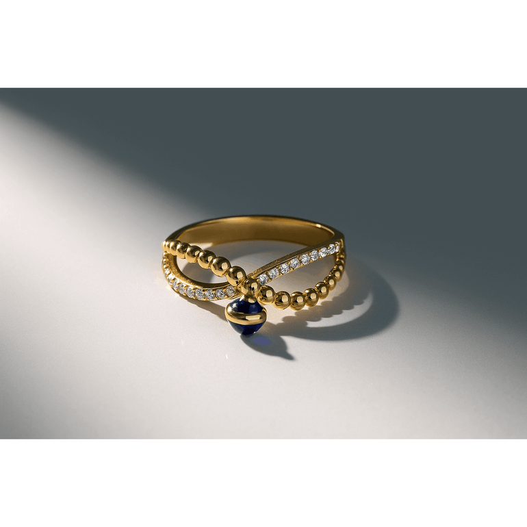14K Yellow Gold Crossover Ring with Blue Evil Eye 2.8 g – view 2