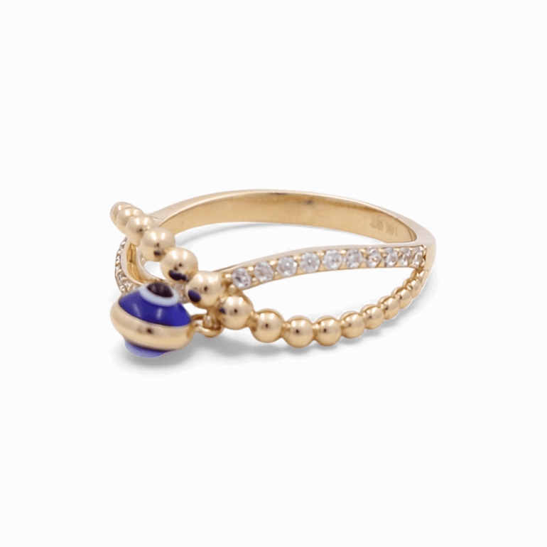 14K Yellow Gold Blue Eye Fashion Women's Ring - Miral Jewelry