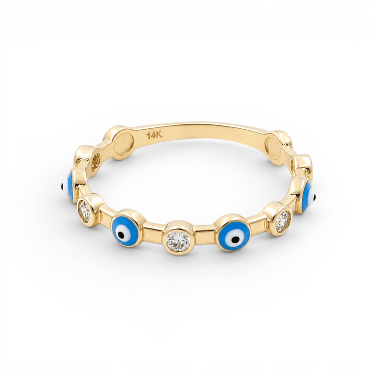 14K Yellow Gold Blue Eye Fashion Women's Ring - Miral Jewelry