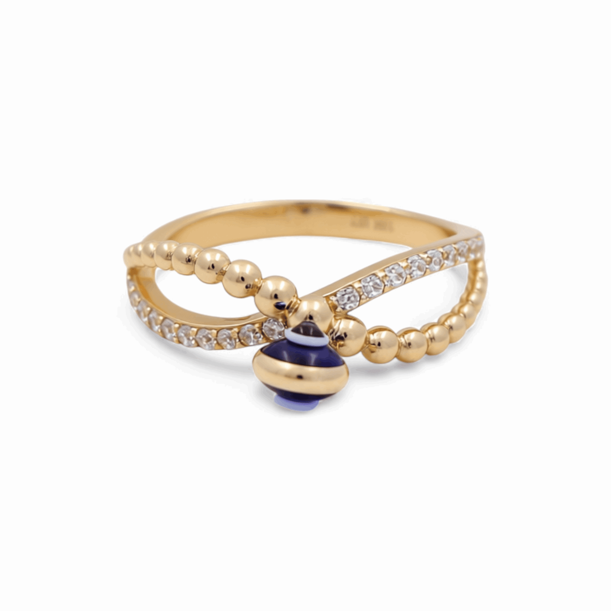 14K Yellow Gold Blue Eye Fashion Women's Ring - Miral Jewelry