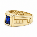 14k Yellow Gold Blue Fashion Ring Men's - Miral Jewelry