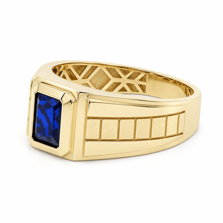 14k Yellow Gold Blue Fashion Ring Men's - Miral Jewelry