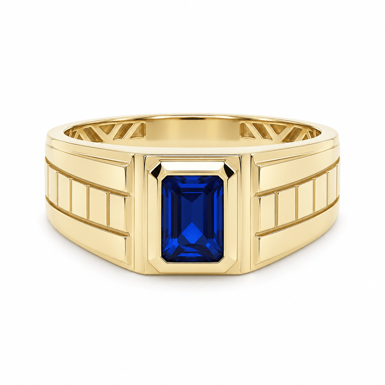14k Yellow Gold Blue Fashion Ring Men's - Miral Jewelry