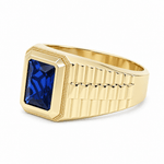 14k Yellow Gold Blue Fashion Ring Men's - Miral Jewelry